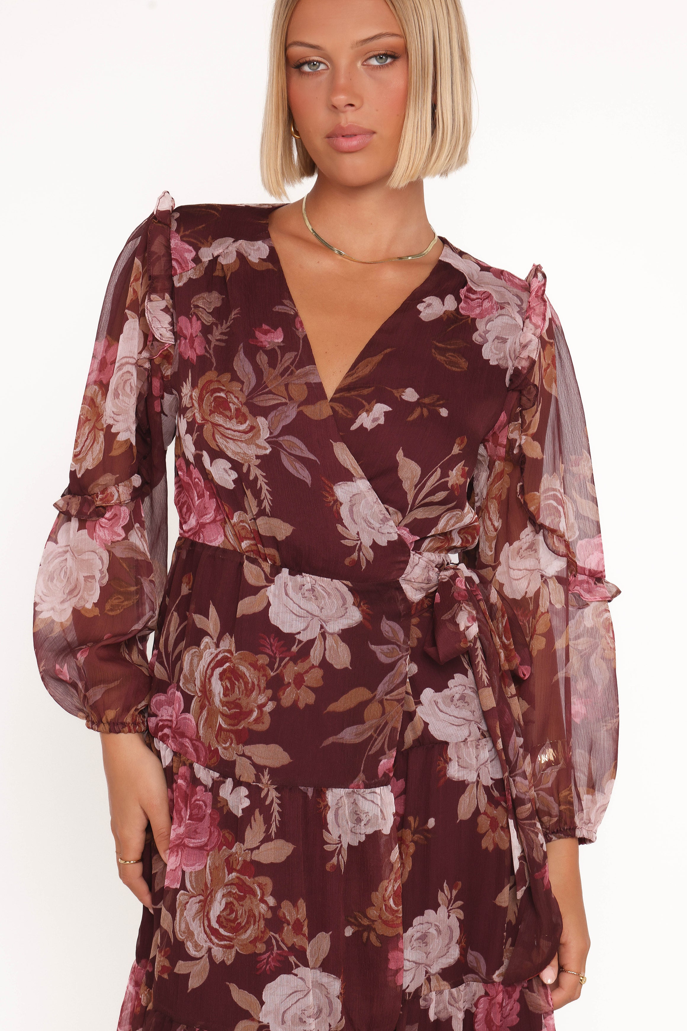 DRESSES Korina Long Sleeve Maxi Dress - Burgundy Brandy Bloom