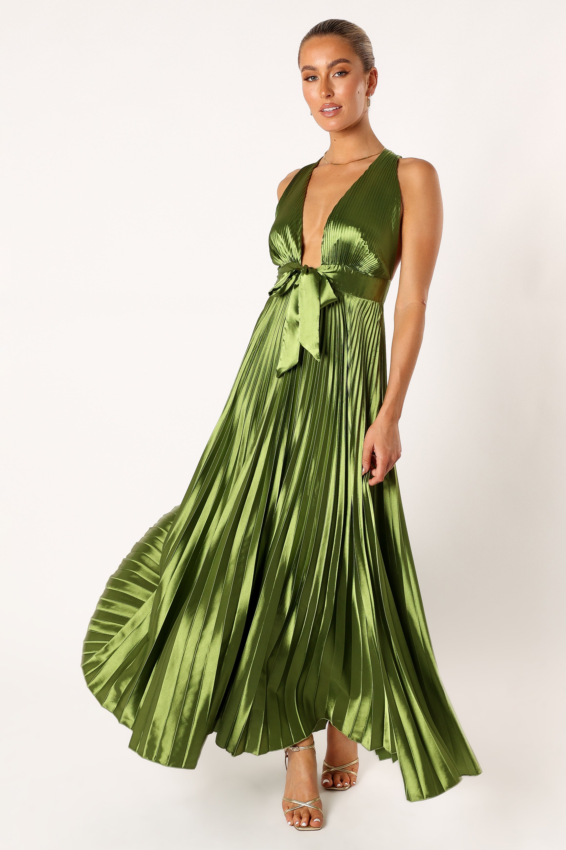 DRESSES @Kris Pleated Maxi Dress - Martini Olive