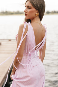 DRESSES Lainey Tie Maxi Dress - Pink Stripe