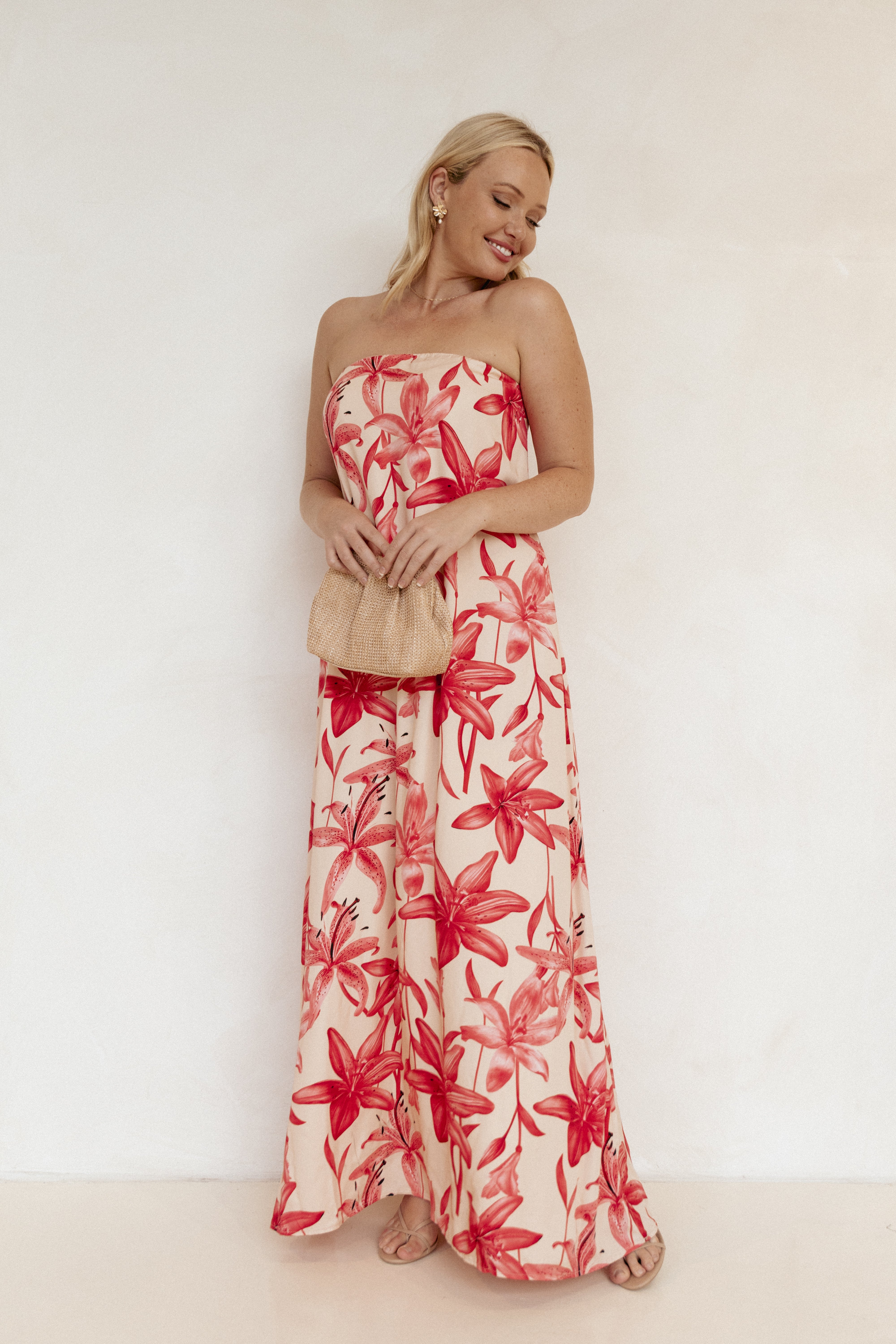 DRESSES Lani A Line Strapless Maxi Dress - Pink Floral
