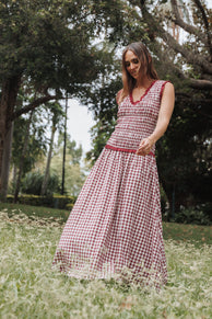 DRESSES Leabrook Maxi Dress - Burgundy Gingham