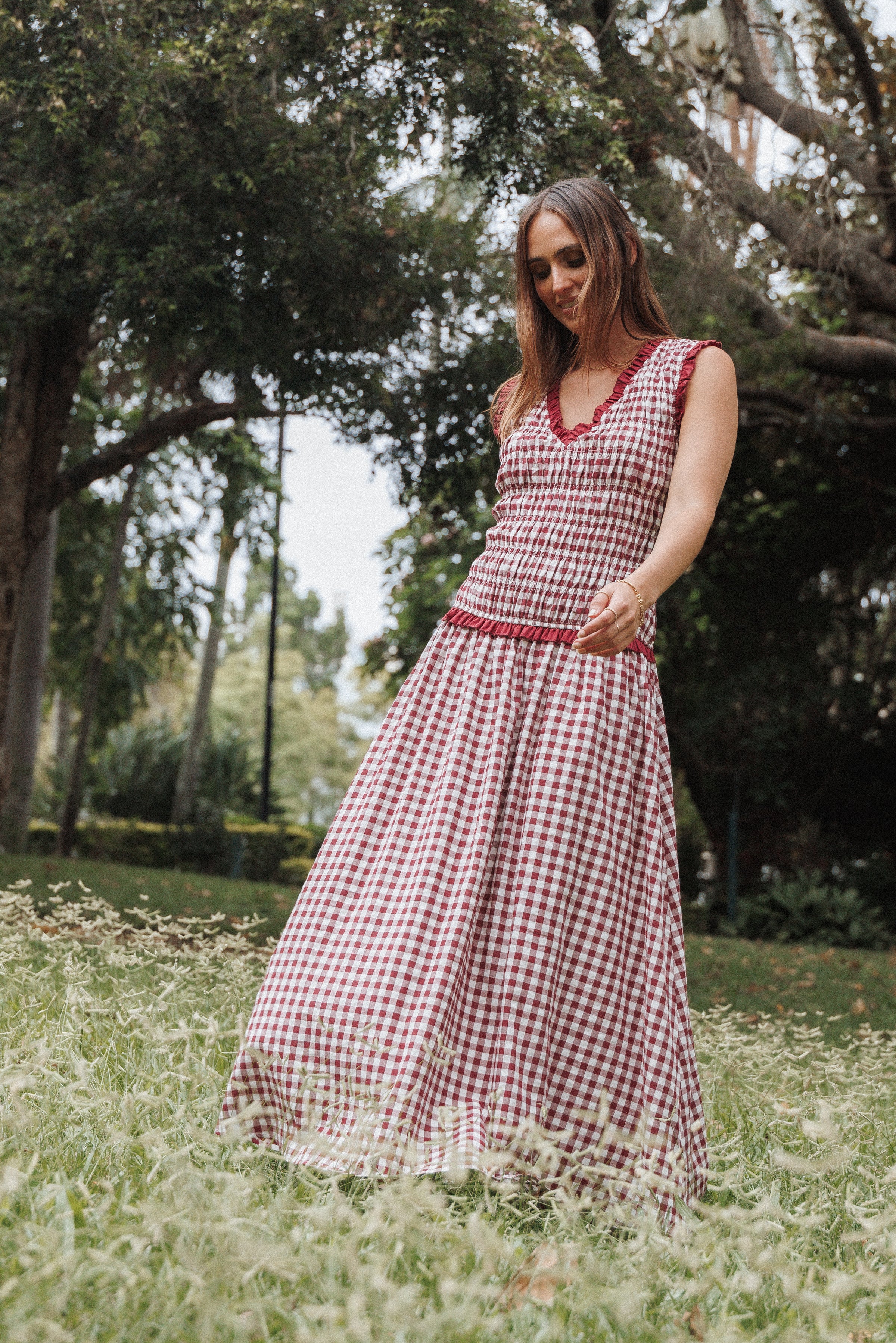 DRESSES Leabrook Maxi Dress - Burgundy Gingham