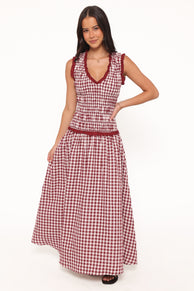 DRESSES Leabrook Maxi Dress - Burgundy Gingham