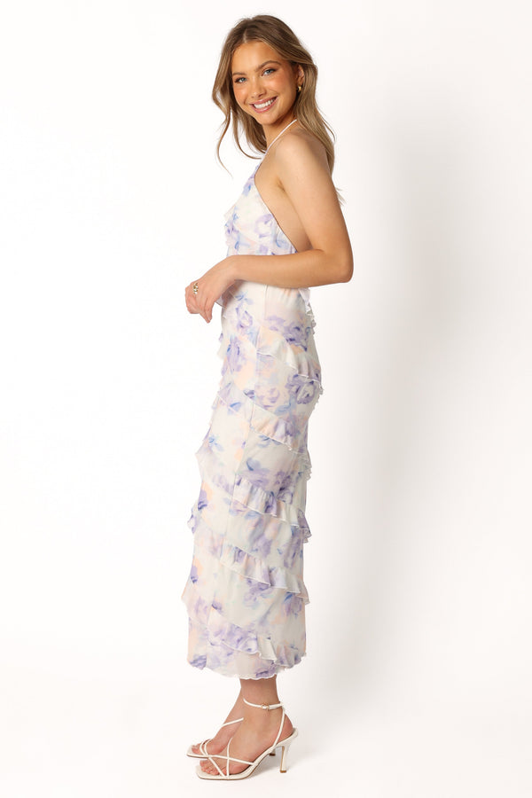 DRESSES @Leanne Halterneck Maxi Dress - Purple Floral