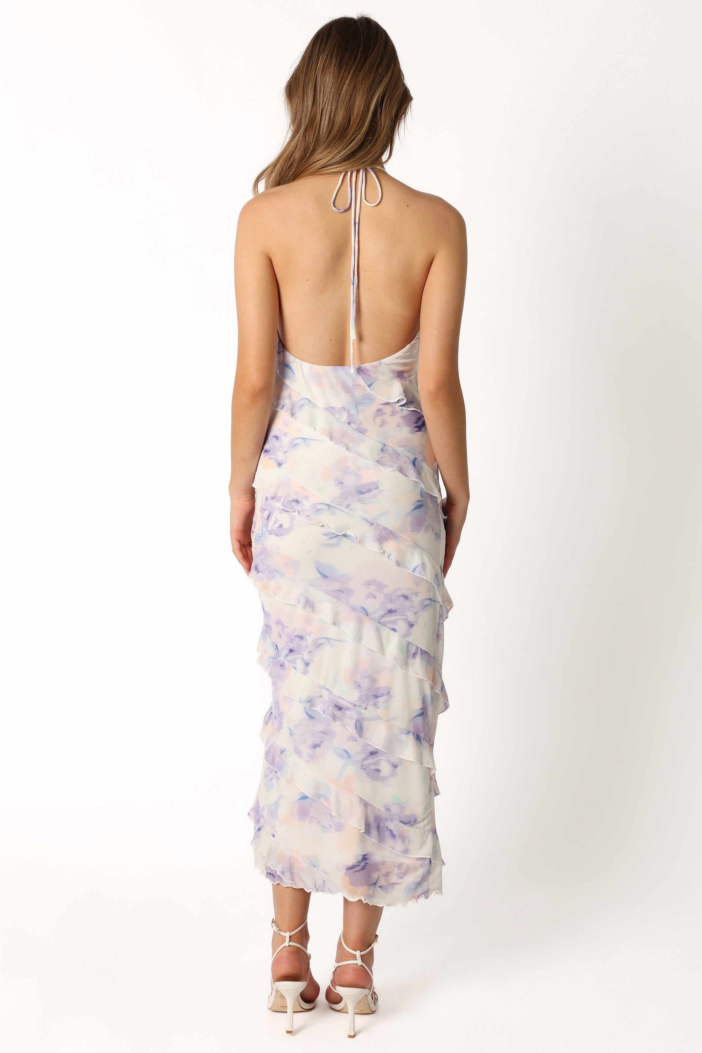 DRESSES @Leanne Halterneck Maxi Dress - Purple Floral