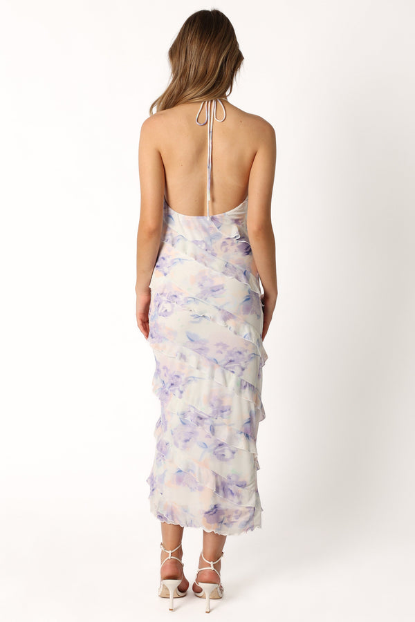 DRESSES @Leanne Halterneck Maxi Dress - Purple Floral