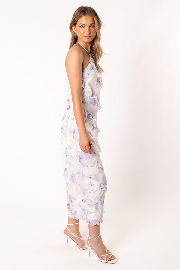 DRESSES @Leanne Halterneck Maxi Dress - Purple Floral