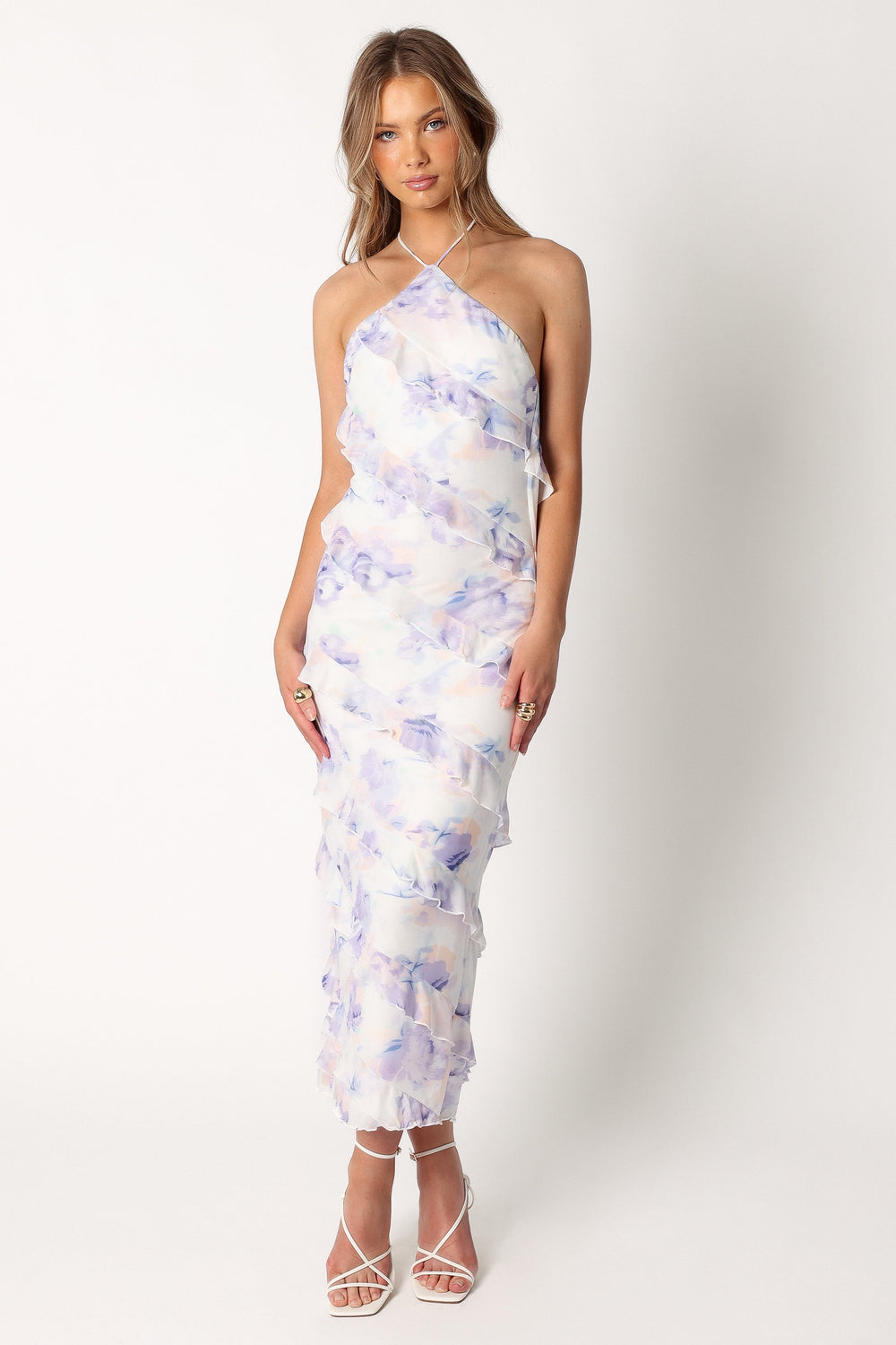 DRESSES @Leanne Halterneck Maxi Dress - Purple Floral