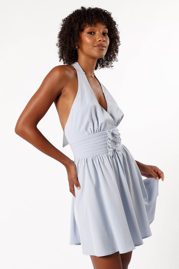 DRESSES @Leigh Halterneck Mini Dress - Light Blue