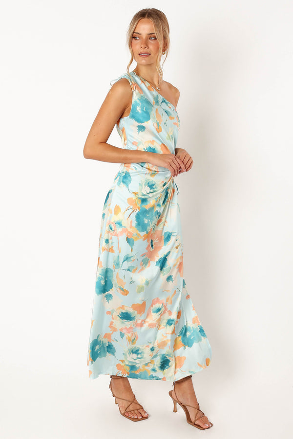 DRESSES @Leighton One Shoulder Midi Dress - Light Blue