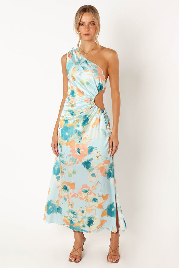 DRESSES @Leighton One Shoulder Midi Dress - Light Blue