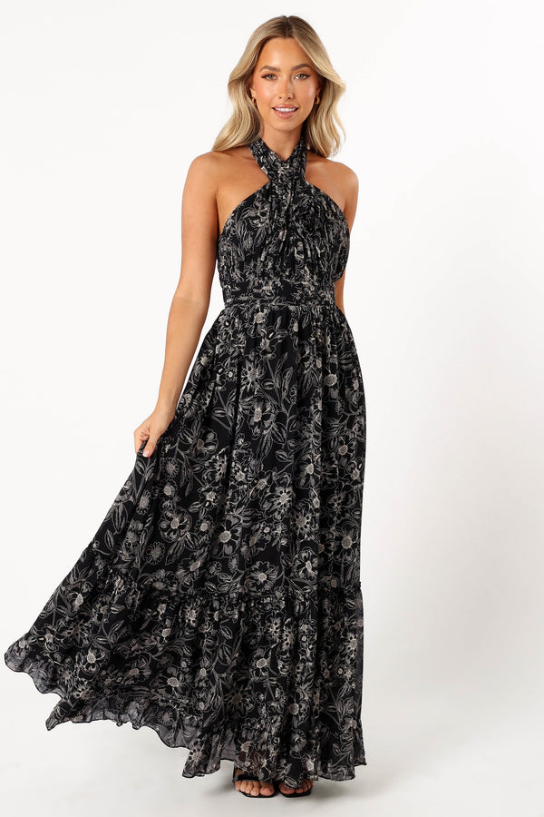 DRESSES @Lennon Halterneck Maxi Dress - Black Floral (Hold for Modern Romance)