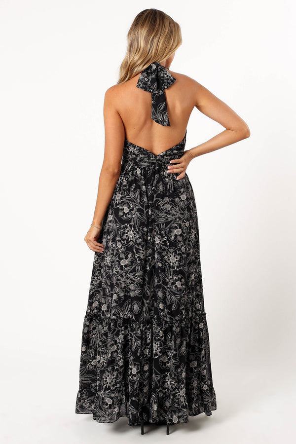 DRESSES @Lennon Halterneck Maxi Dress - Black Floral (Hold for Modern Romance)