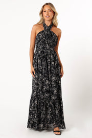 DRESSES @Lennon Halterneck Maxi Dress - Black Floral (Hold for Modern Romance)