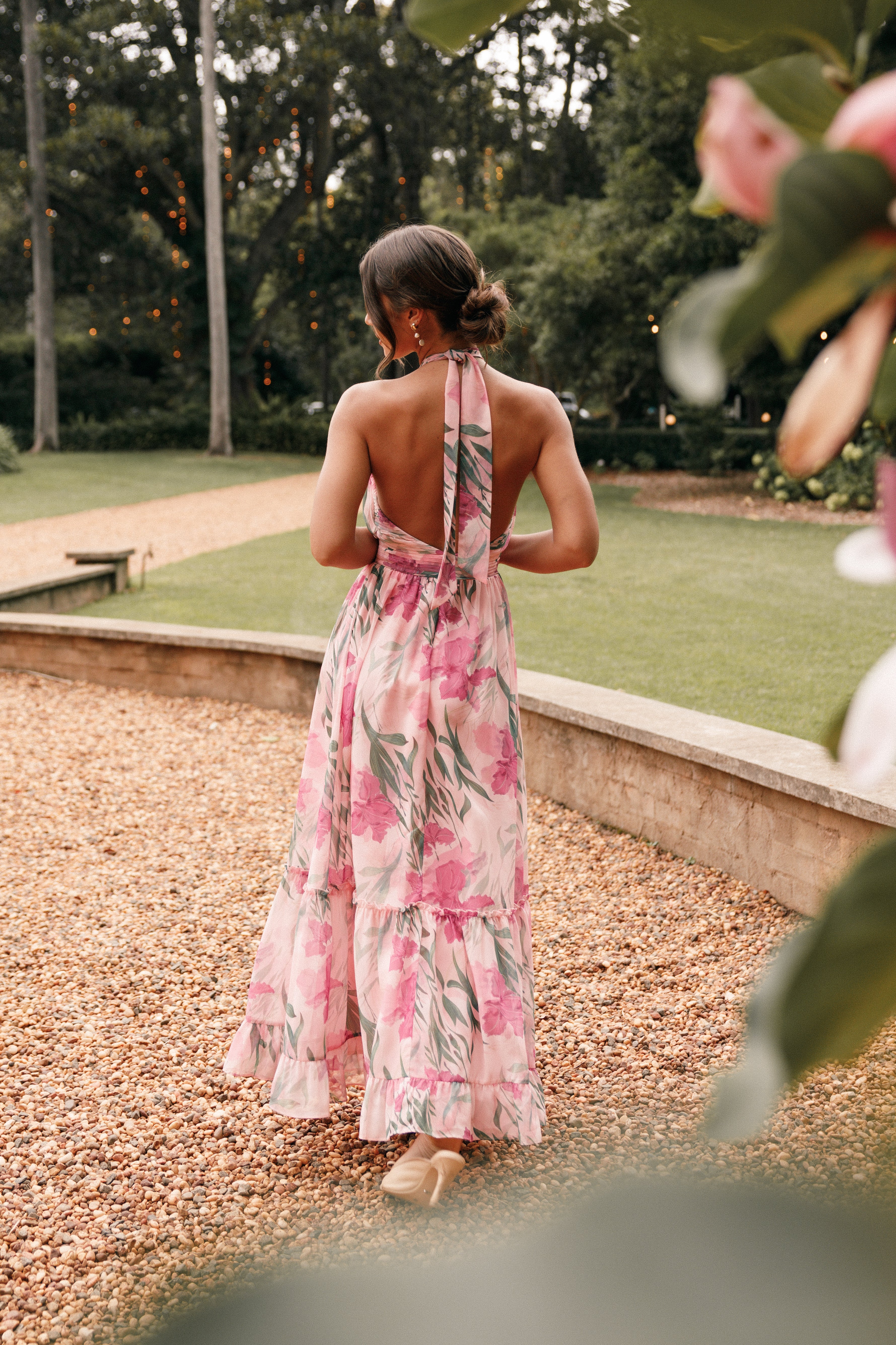 Lennon Halterneck Maxi Dress - Pink Floral - Petal \u0026 Pup