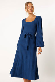 DRESSES @Lexi Longsleeve Midi Dress - Blue
