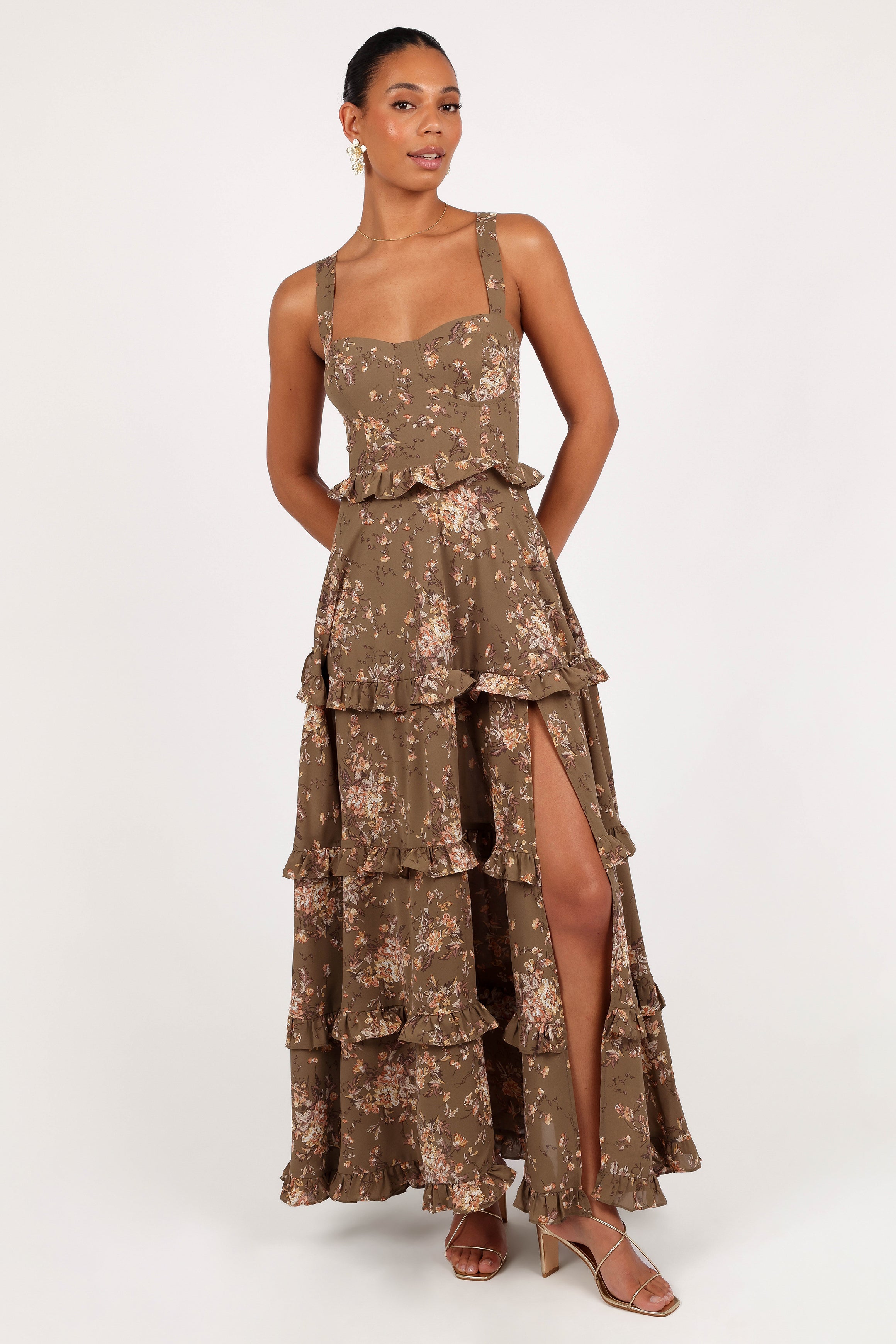 DRESSES Lillee Tiered Maxi Dress - Olive Print