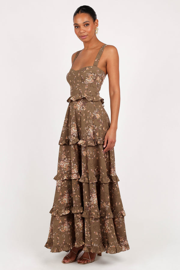 DRESSES Lillee Tiered Maxi Dress - Olive Print