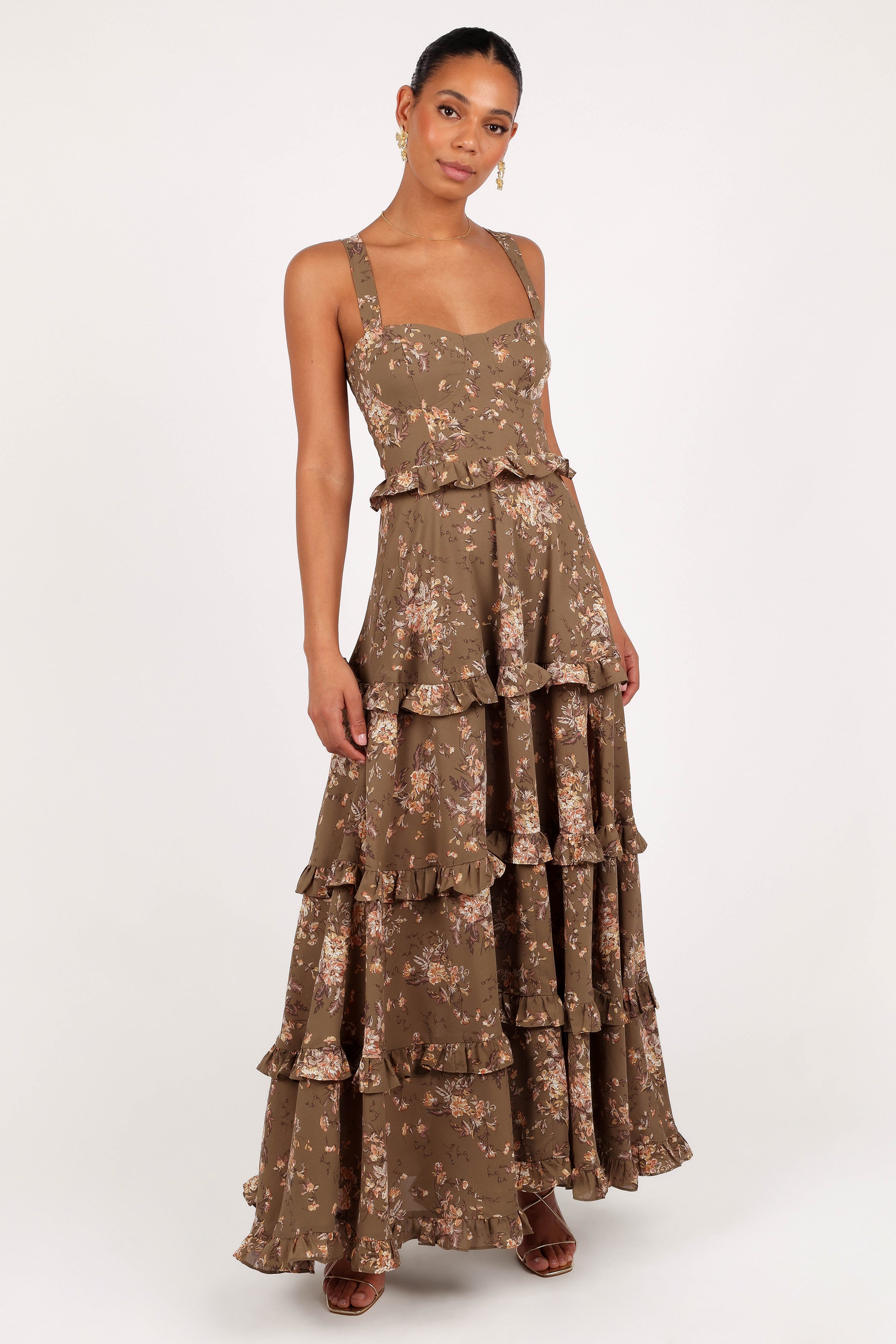 DRESSES Lillee Tiered Maxi Dress - Olive Print