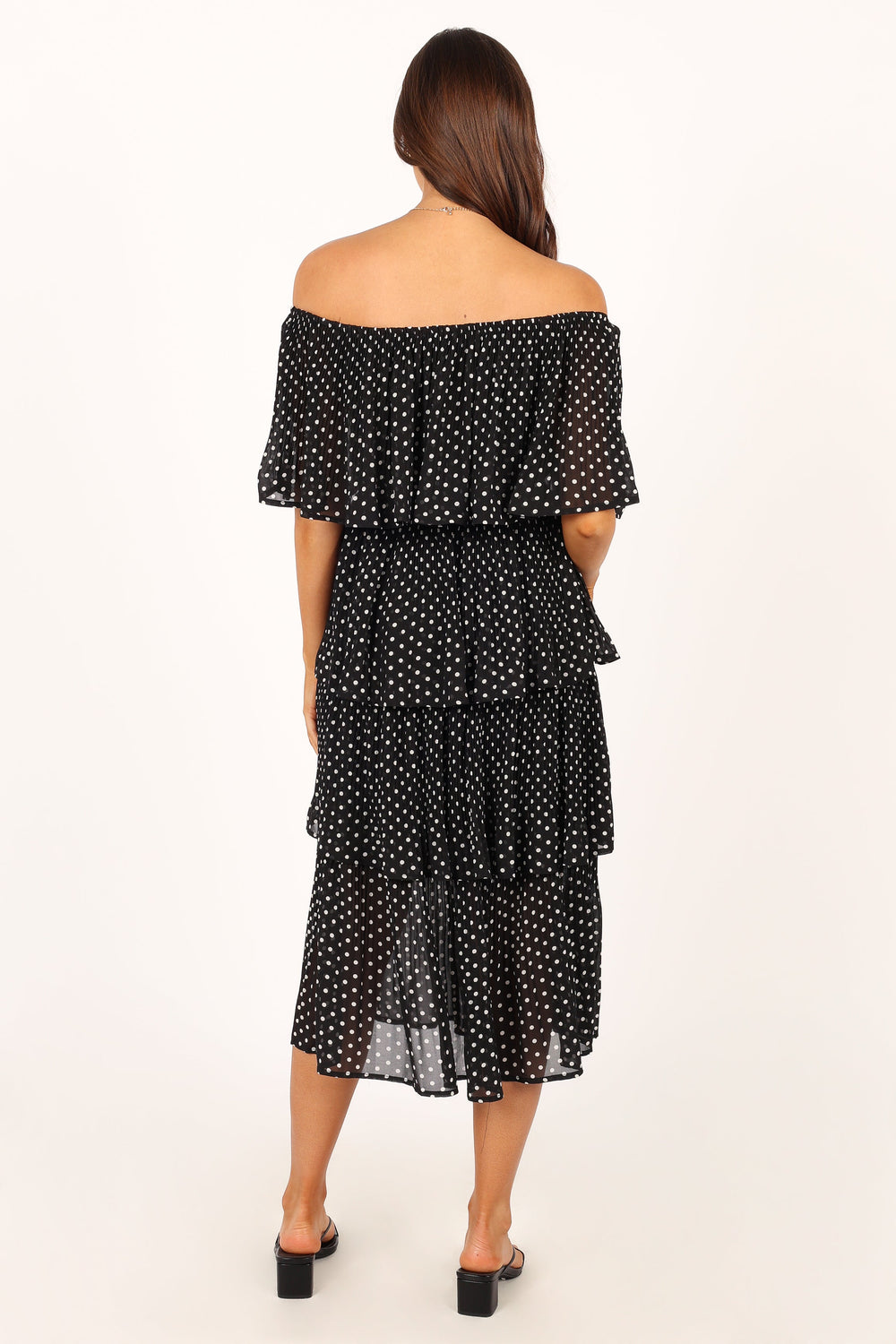 DRESSES @Lilli Tiered Midi Dress - Black White Polka Dot