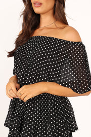 DRESSES @Lilli Tiered Midi Dress - Black White Polka Dot