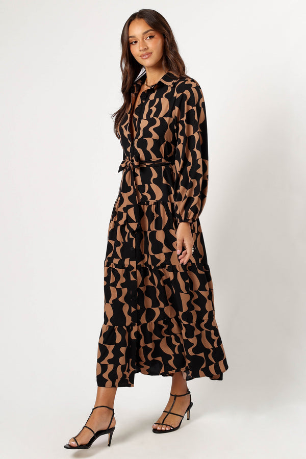 DRESSES @Lincoln Long Sleeve Maxi Dress - Black/Beige