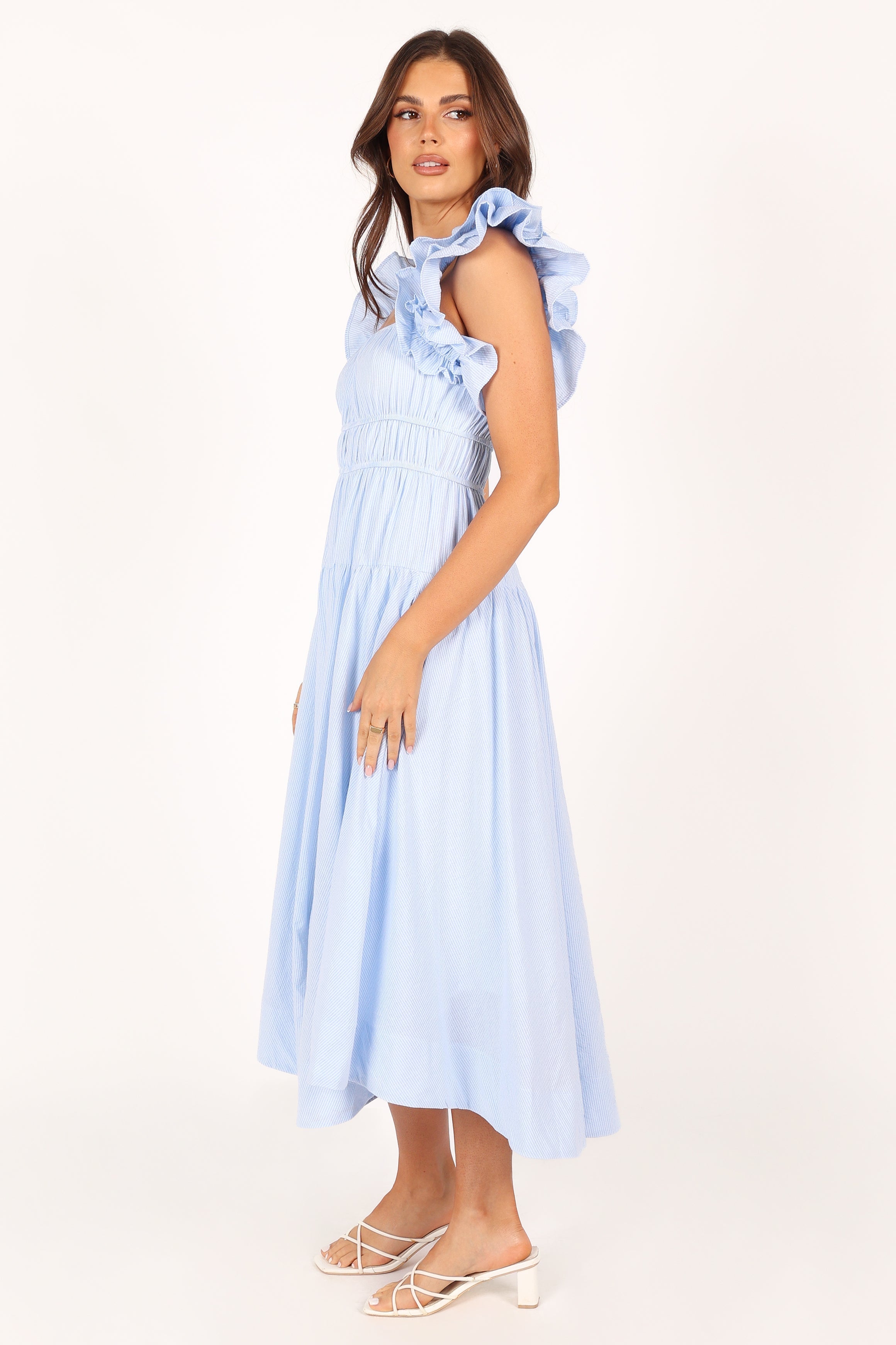 DRESSES @Linda Midi Dress - Blue Stripe