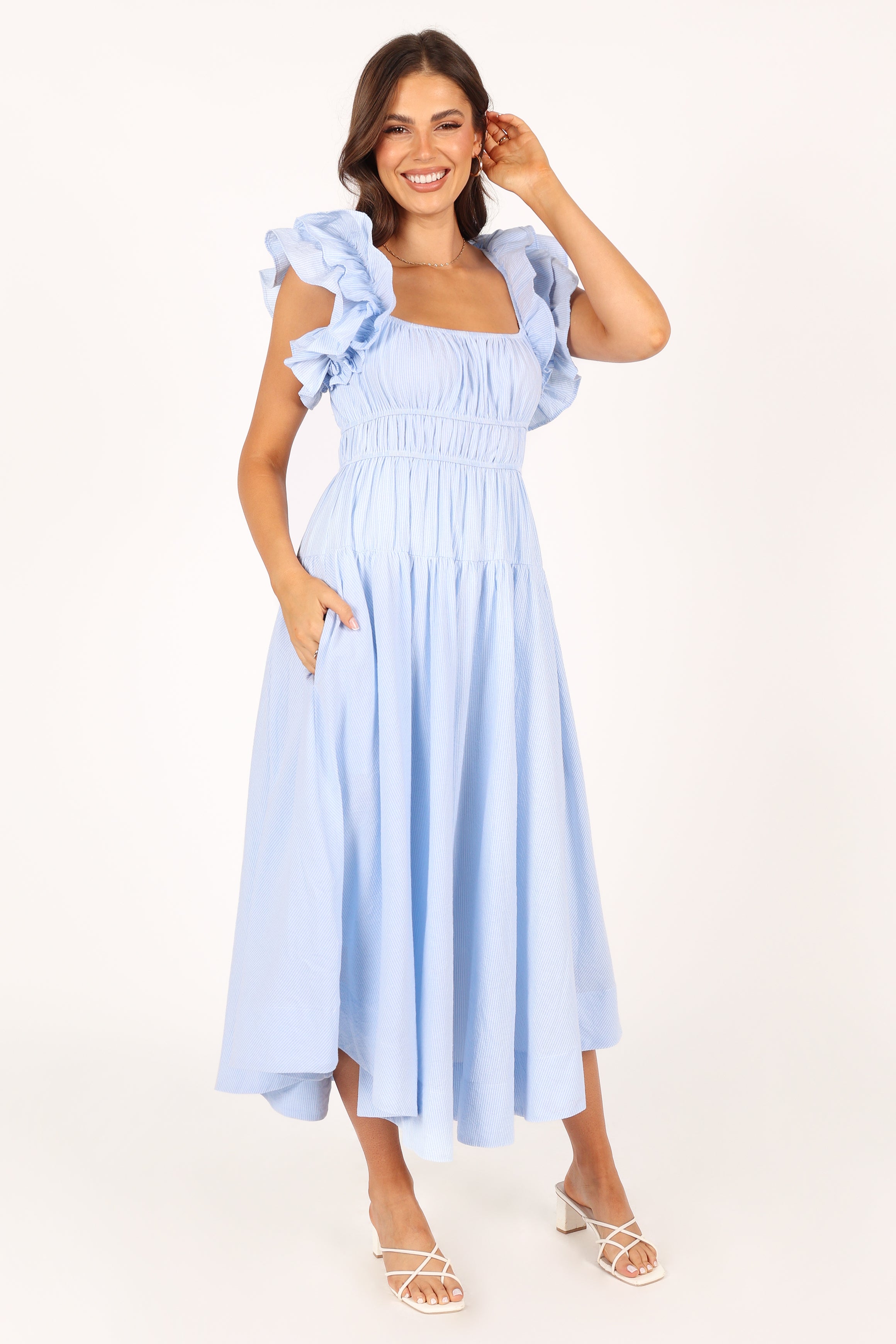 DRESSES @Linda Midi Dress - Blue Stripe