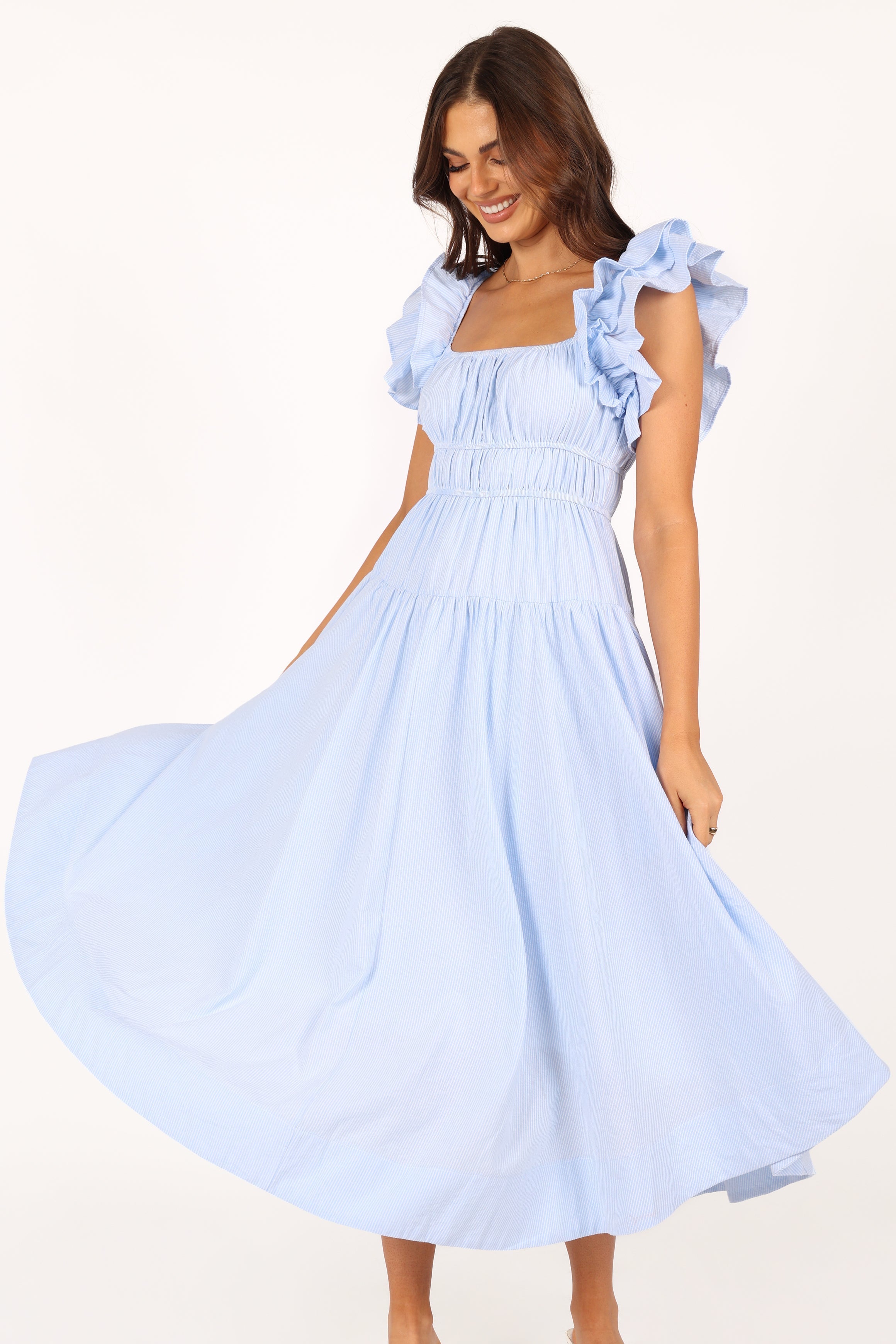 DRESSES @Linda Midi Dress - Blue Stripe