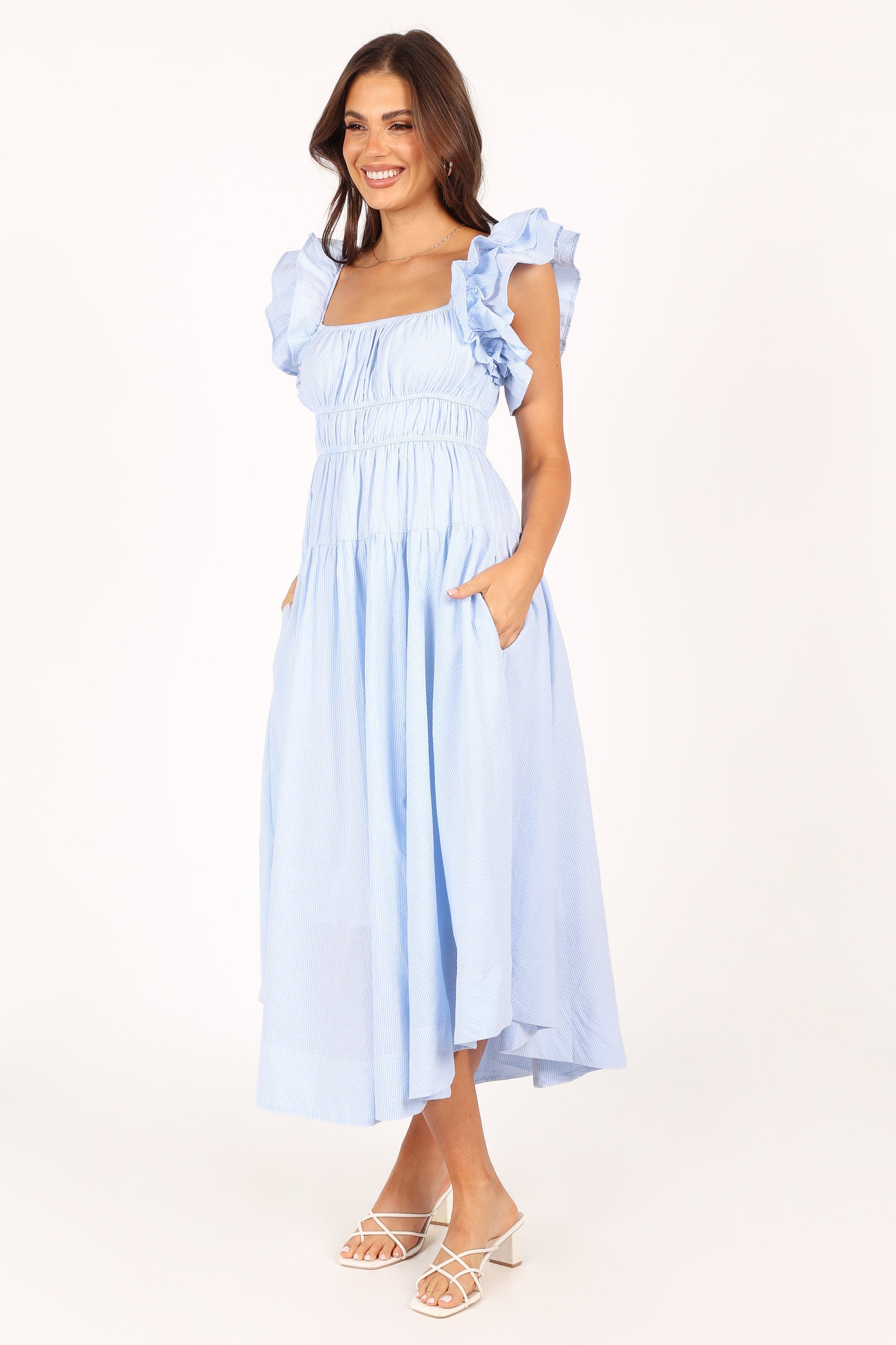 DRESSES @Linda Midi Dress - Blue Stripe
