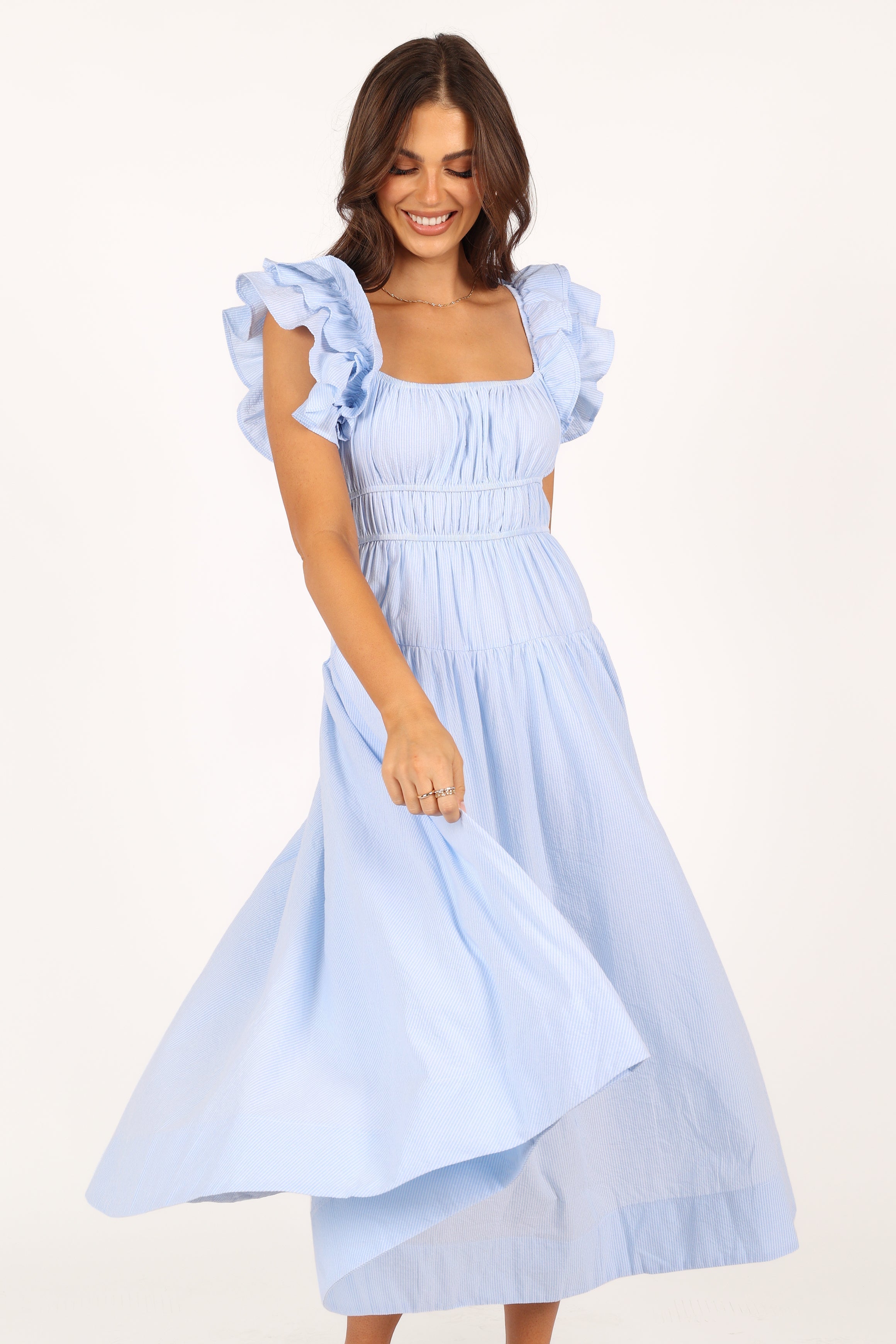 DRESSES @Linda Midi Dress - Blue Stripe