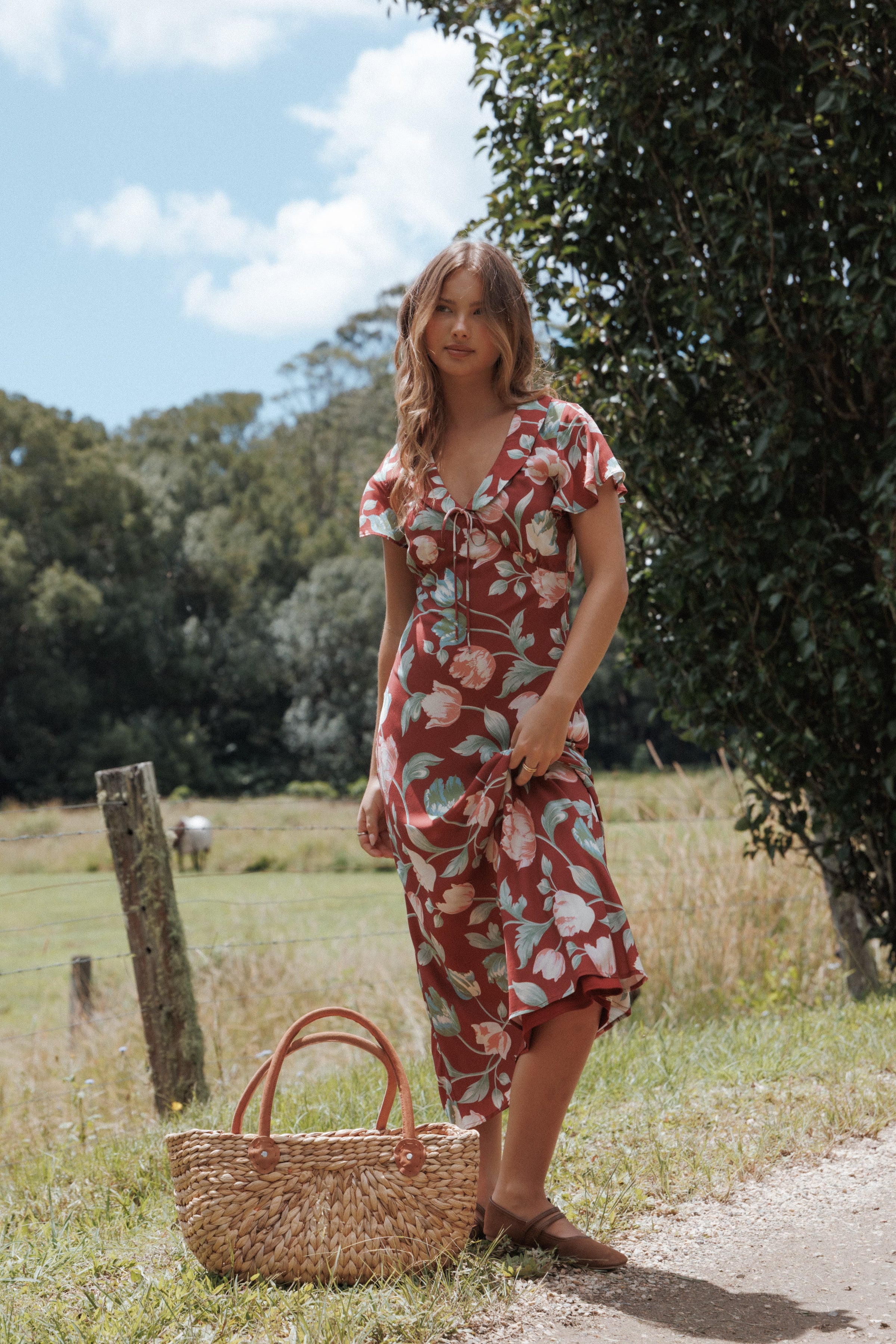 DRESSES Linden Midi Dress - Red Tulip Floral