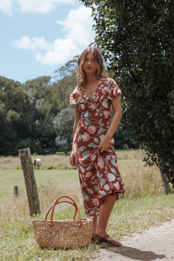 DRESSES Linden Midi Dress - Red Tulip Floral
