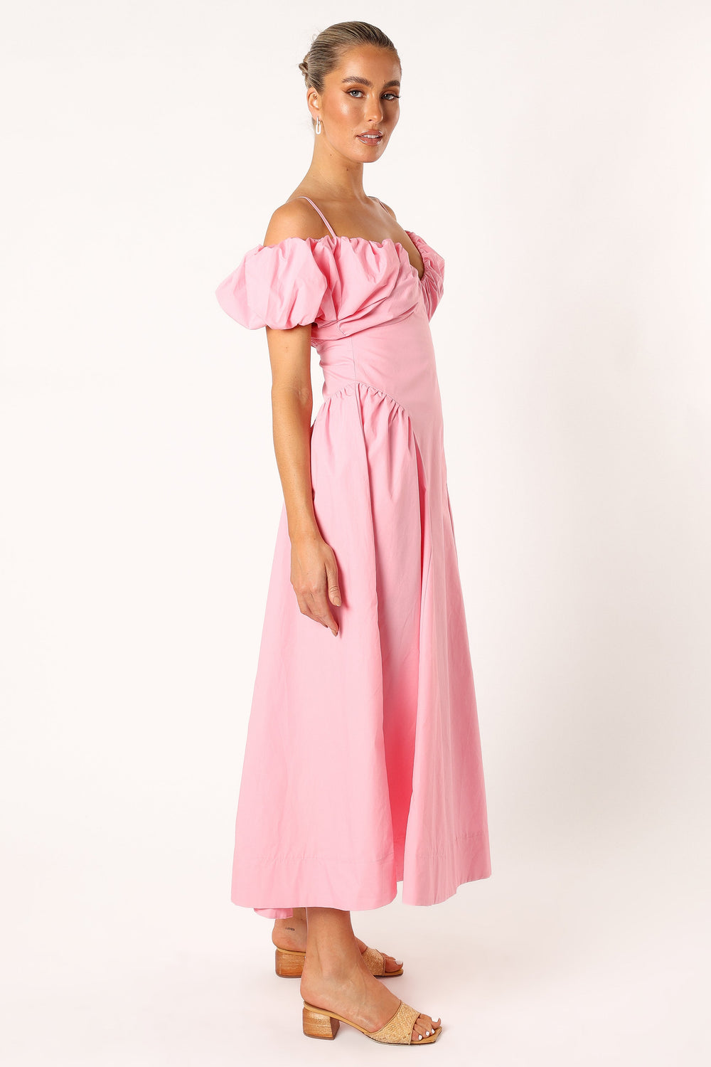 DRESSES @Liner Puff Sleeve Midi Dress - Pink