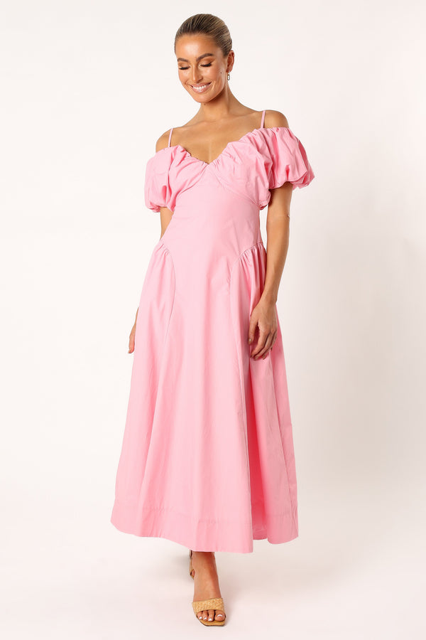 DRESSES @Liner Puff Sleeve Midi Dress - Pink