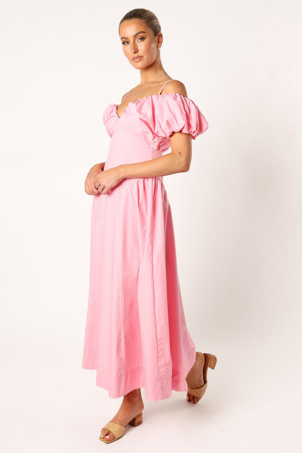 DRESSES @Liner Puff Sleeve Midi Dress - Pink