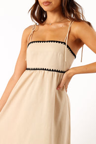 DRESSES @Lino Contrast Trim Midi Dress - Cream Black