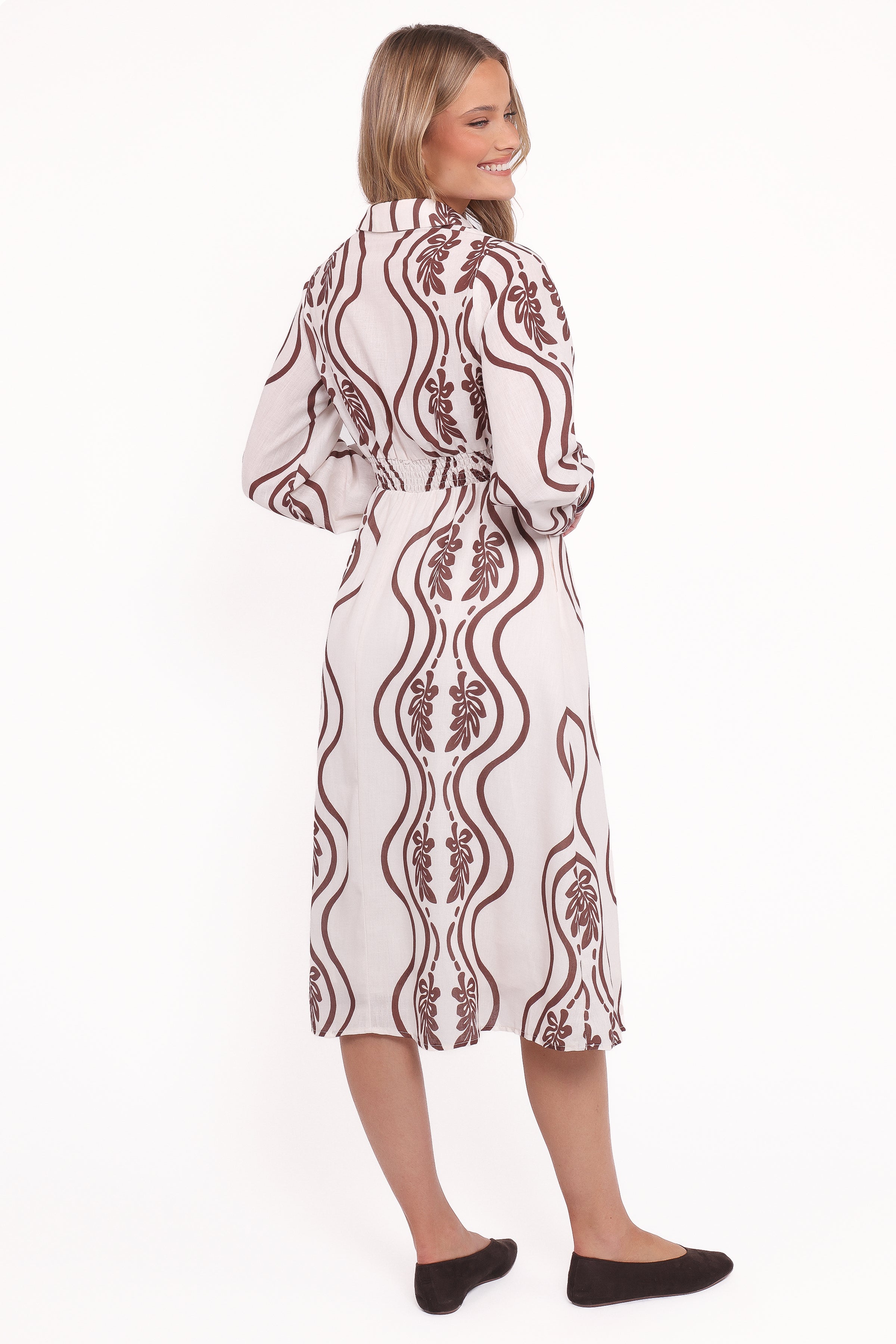 DRESSES Lira Long Sleeve Midi Dress - Brown Print