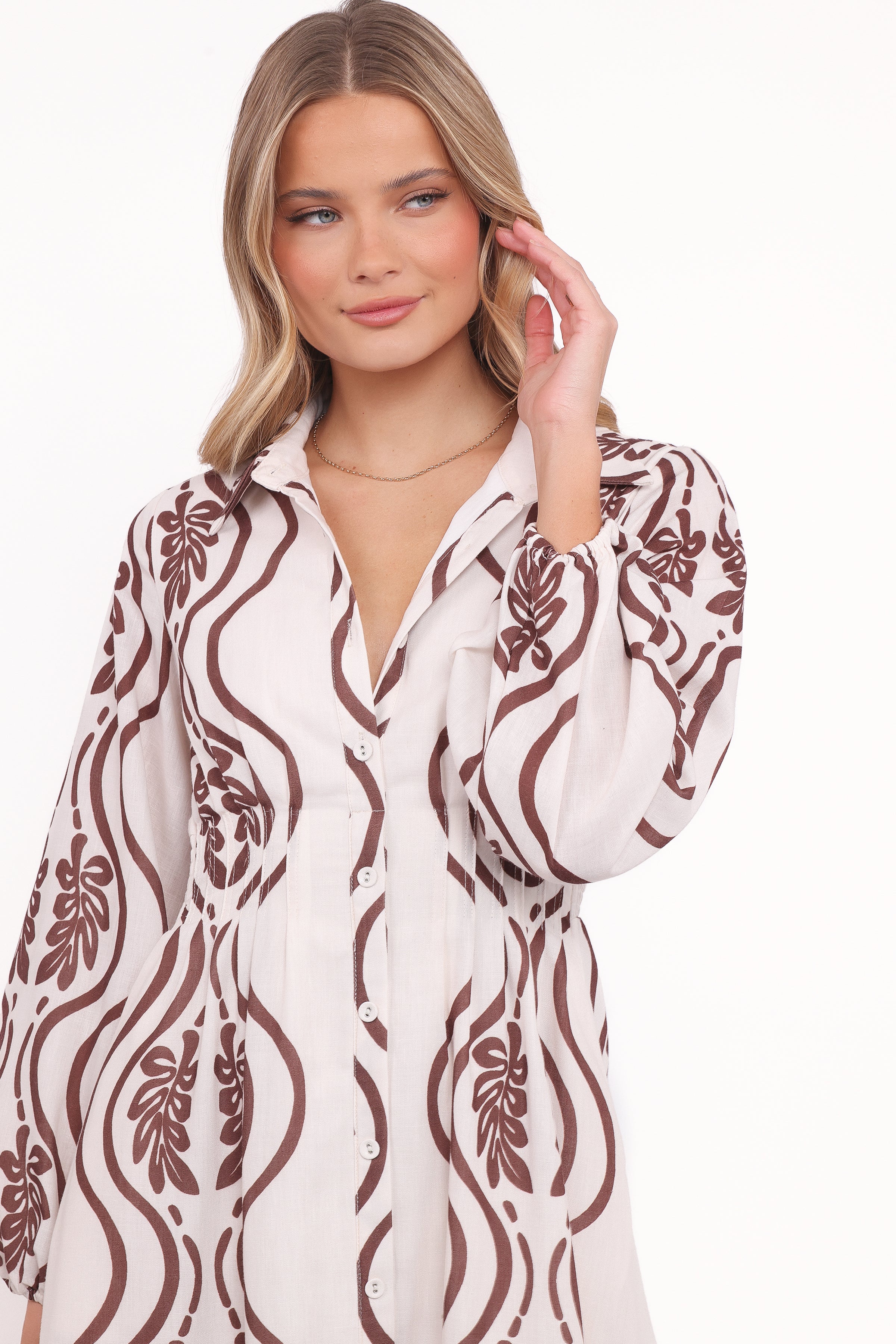 DRESSES Lira Long Sleeve Midi Dress - Brown Print