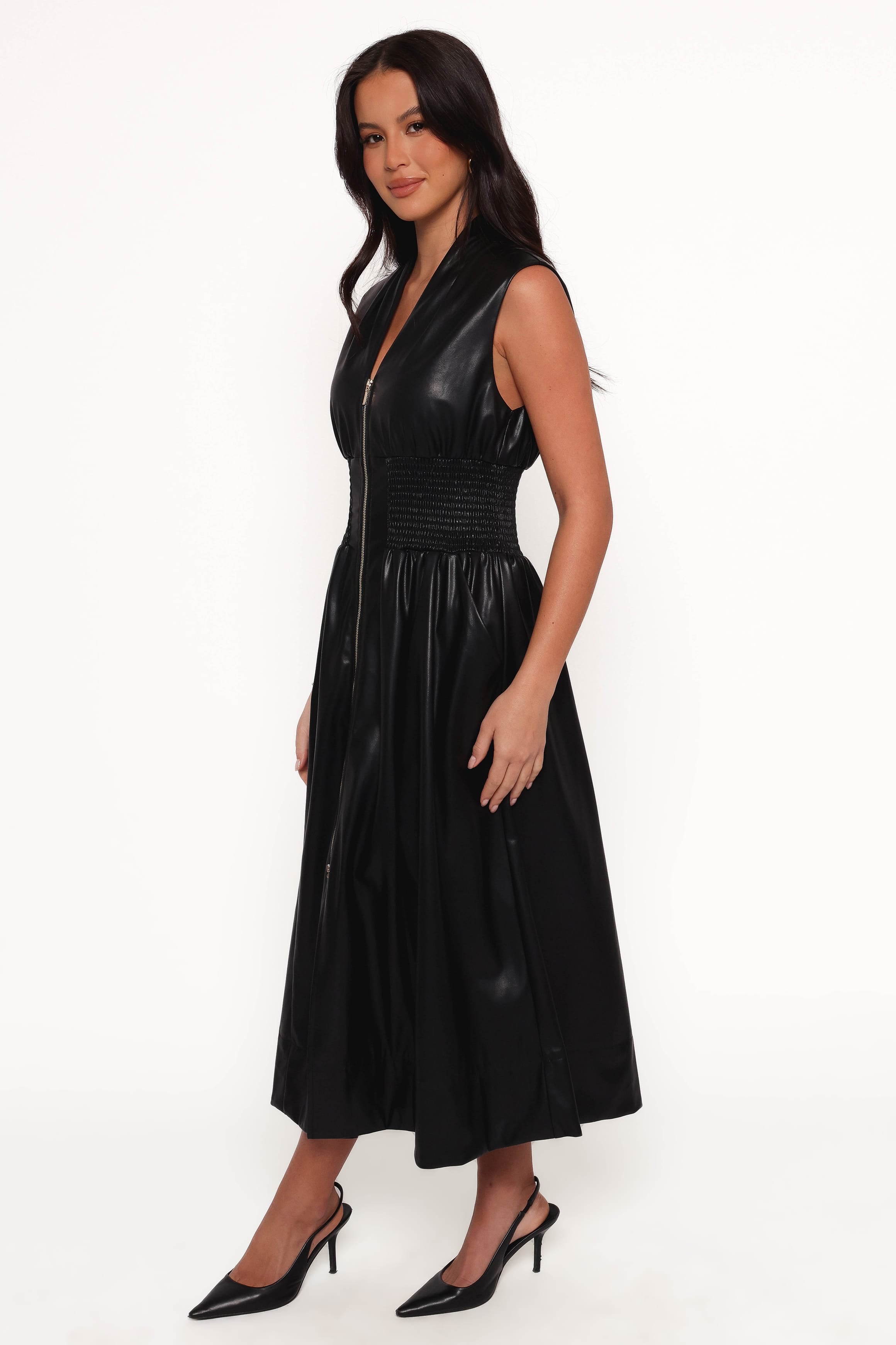 DRESSES Lizzi Faux Leather Midi Dress - Black