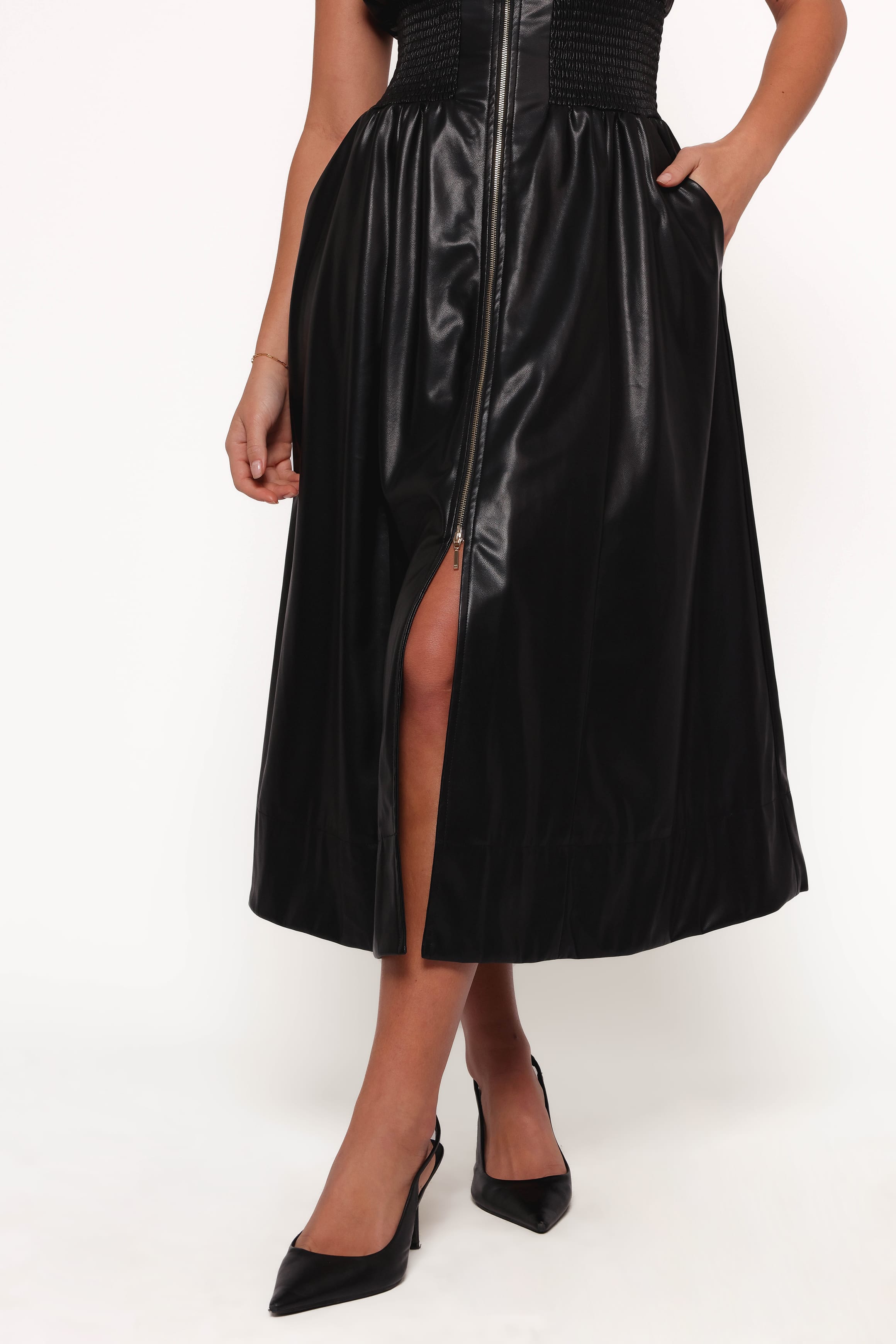 DRESSES Lizzi Faux Leather Midi Dress - Black