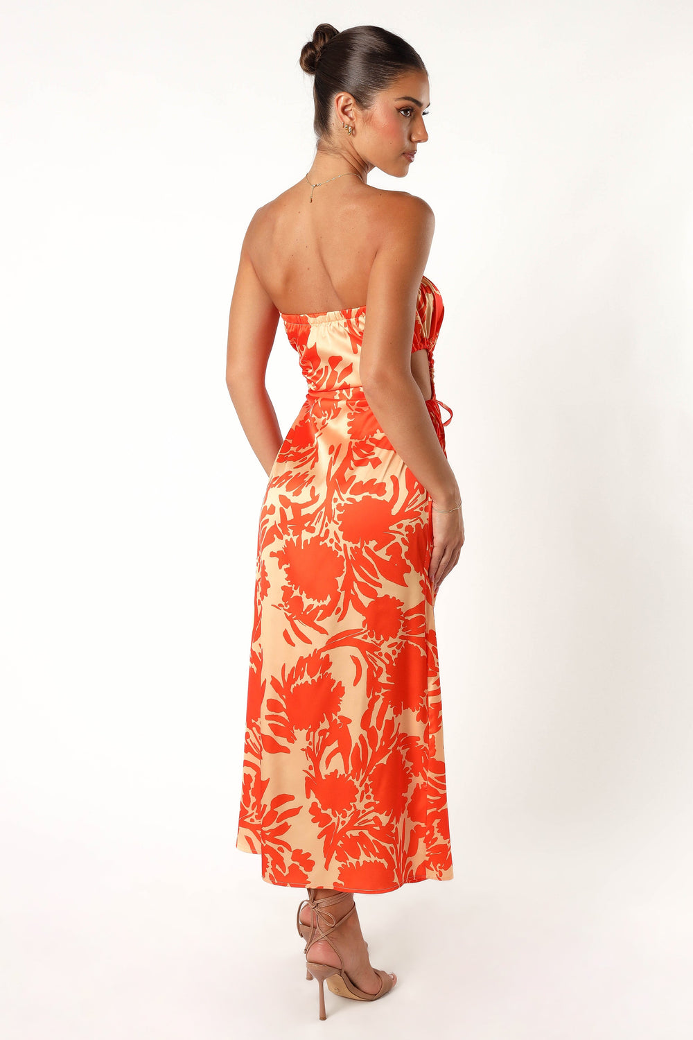 DRESSES @Loc Strapless Midi Dress - Orange Floral