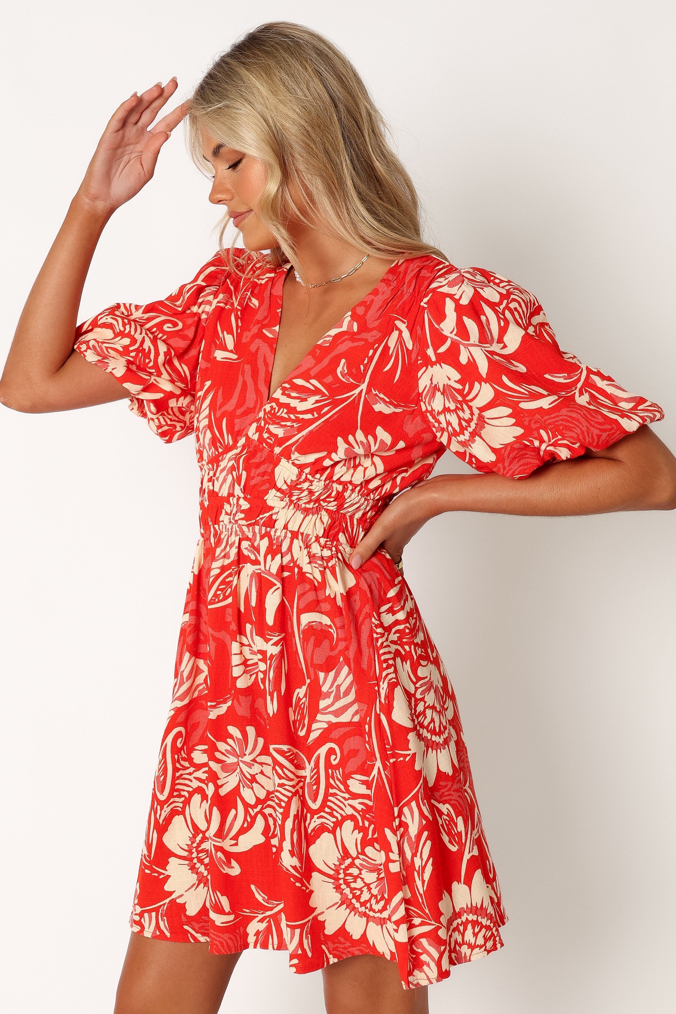 Marine red floral deals print mini dress