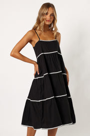 DRESSES @Loella Tiered Midi Dress - Black