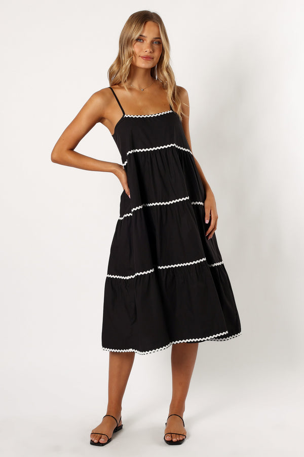 DRESSES @Loella Tiered Midi Dress - Black