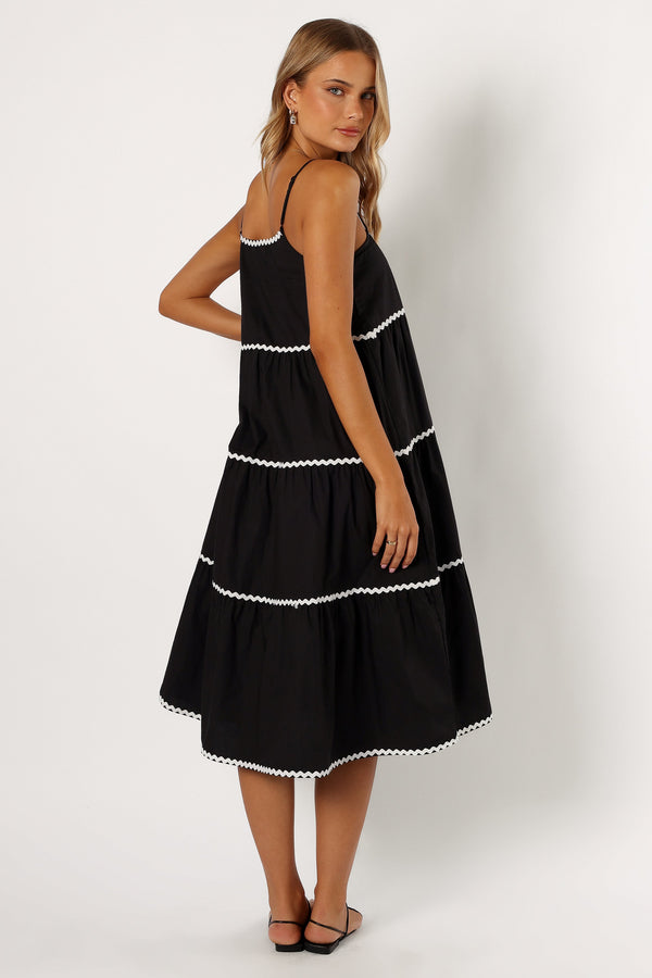 DRESSES @Loella Tiered Midi Dress - Black