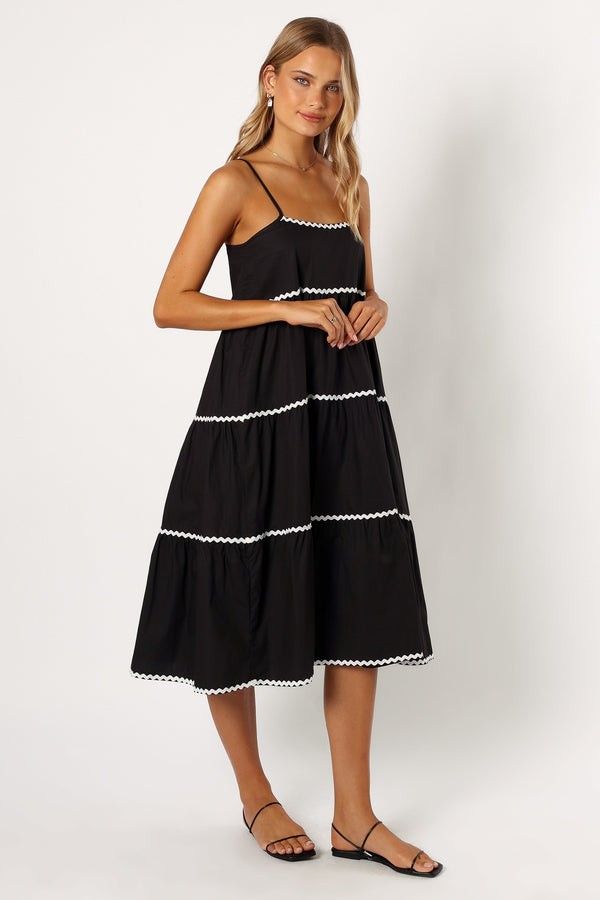 DRESSES @Loella Tiered Midi Dress - Black