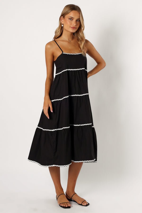 DRESSES @Loella Tiered Midi Dress - Black