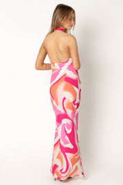 DRESSES @Lola Halterneck Midi Dress - Pink Swirl