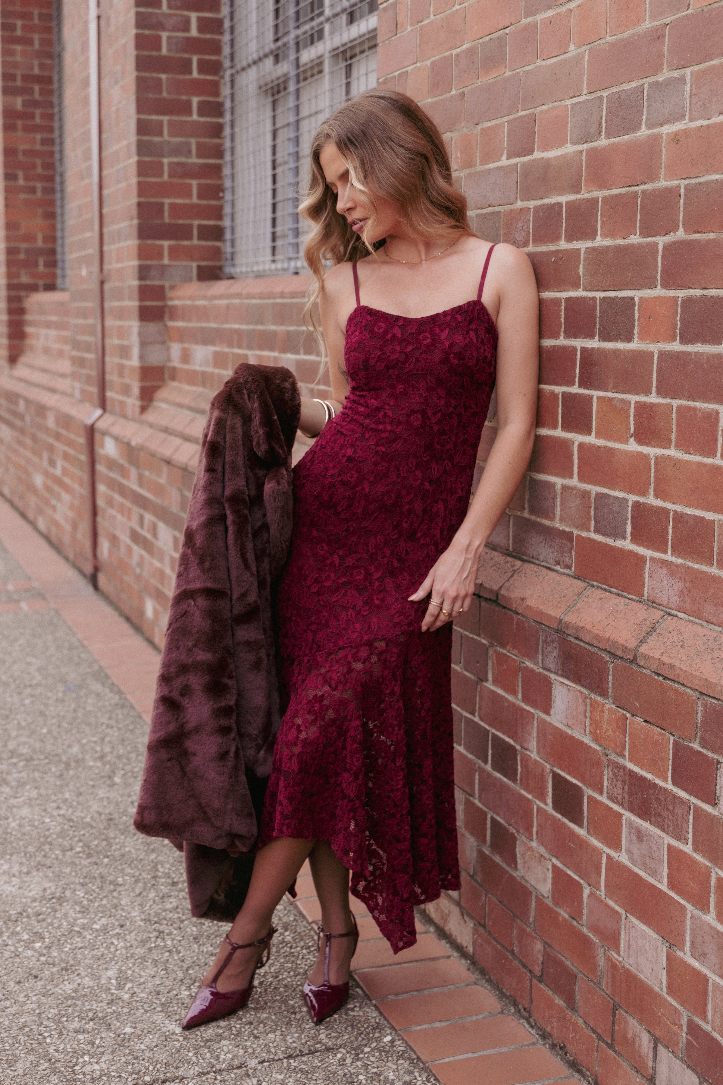 DRESSES Lorde Midi Dress - Burgundy Lace